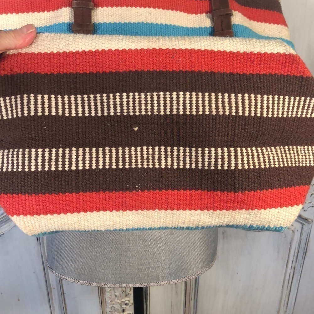 FOREVER 21 Navajo Blanket Leather Straps Turquoise and Red Tote Bag - Picture 7 of 9